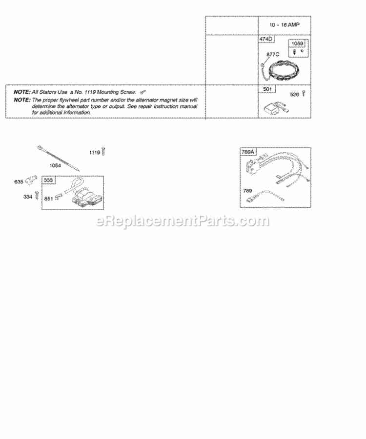 Alternators Ignition Diagram and Parts List for 442577-0121-E1  Briggs and Stratton Engine